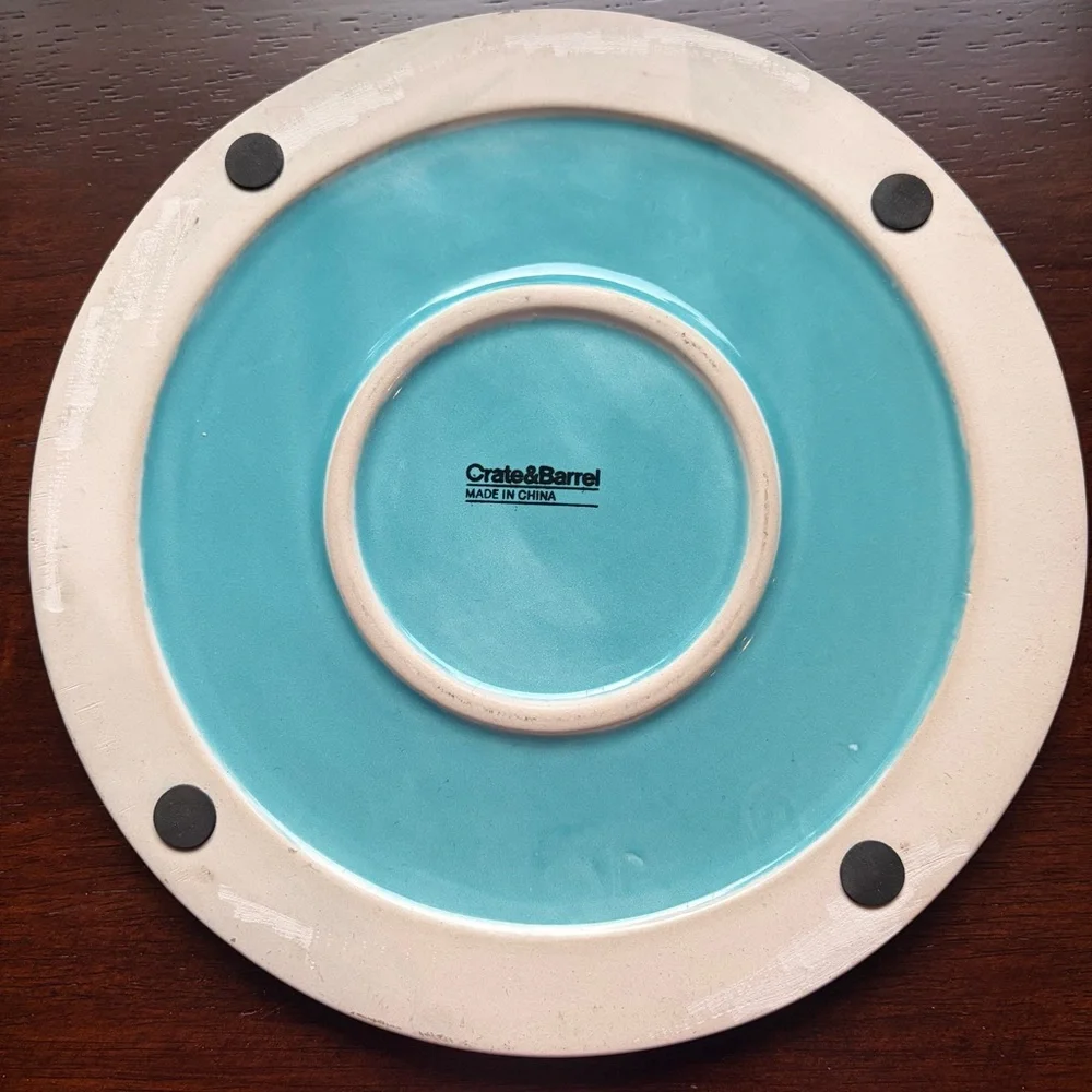 Crate&Barrel New Aqua & White Ceramic Geometric Shapes Trivet 8.25” x 0.26”